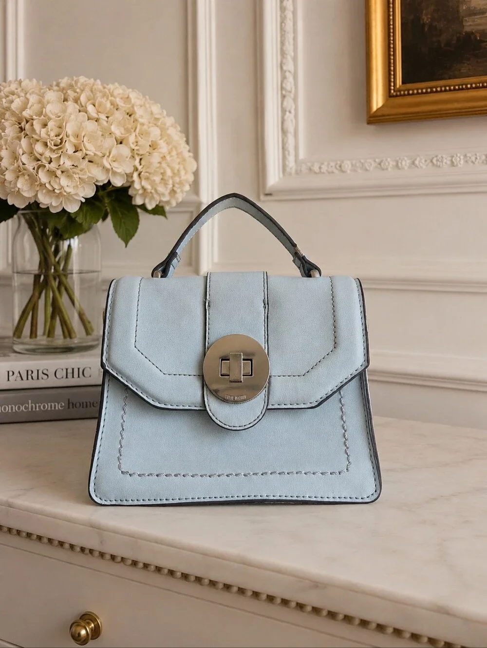 Steve Madden Light Blue Structured Top Handle Satchel Bag